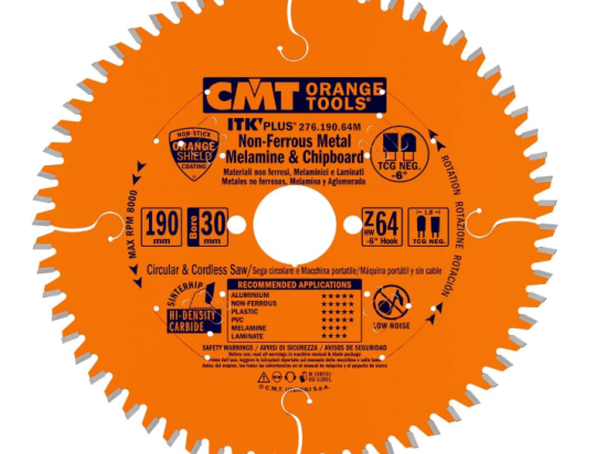 CMT : Lame carbure Négative 190 Z= 64 al: 30 mm - Aluminium