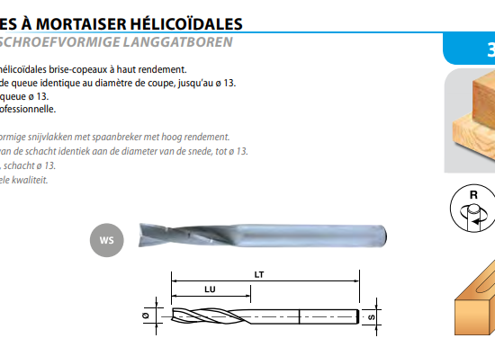 Leman : Mèche à mortaiser d=16mm hélicoidale gauche
