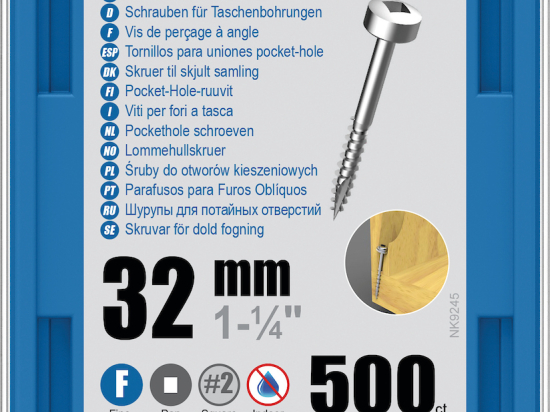 Kreg : Vis galvanisée 32 mm  filetage fin n ° 6, tête cylindrique, 1200 unités