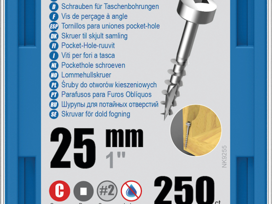 Kreg : Vis galvanisée 25 mm  filetage gros tête cylindrique, 100 unités