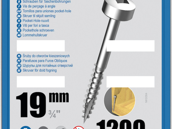 Kreg : Vis galvanisée 19 mm  filetage fin n ° 6, tête cylindrique, 1200 unités