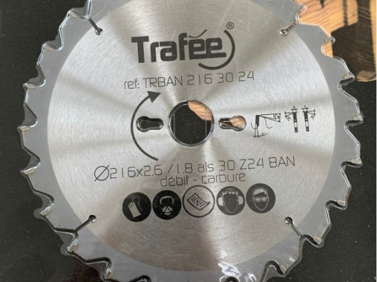 Trafée : Lame carbure 216 z=24 al: 30 mm négative - 2 achetée : 1 offerte