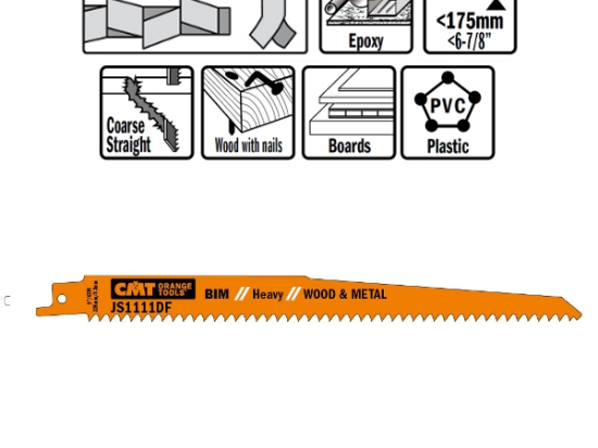 CMT :  lame scie sabre 225 mm coupe bois avec clous par 5