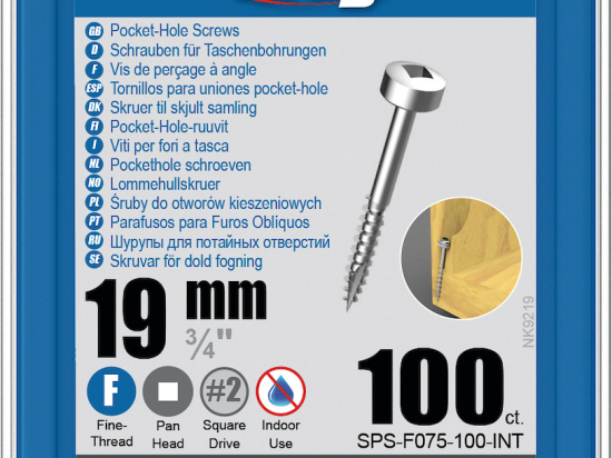 Kreg : Vis galvanisée 19 mm  filetage fin n ° 6, tête cylindrique, 100 unités
