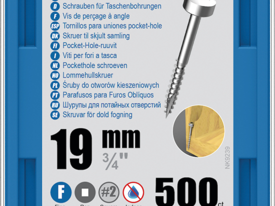 Kreg : Vis galvanisée 19 mm  filetage fin n ° 6, tête cylindrique, 500 unités