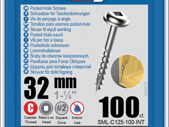 Kreg : Vis galvanisée  32 mm / 1,25 ", gros filet, Maxi-Loc, 100 pièces