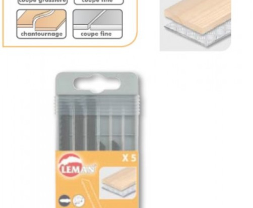 Leman : Blister 5 x Lame sauteuse  bois dur / plastique