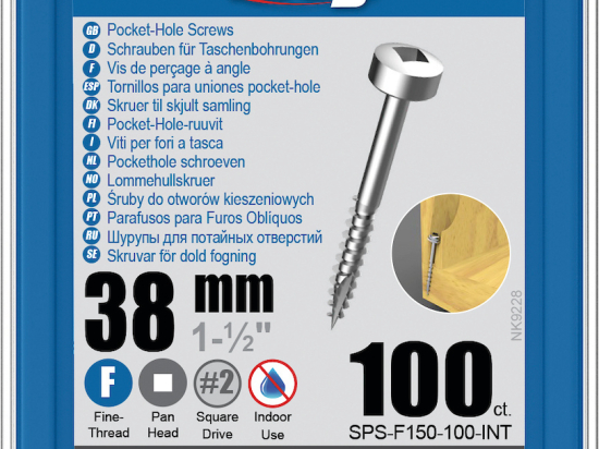 Kreg : Vis galvanisée 38 mm  filetage fin n ° 6, tête cylindrique, 100 unités