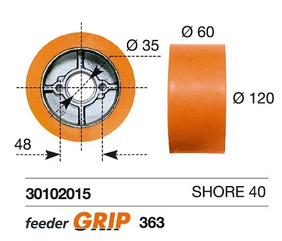 Galet - rouleau rechange Feeder Grip 120 x 60 mm - entraineur