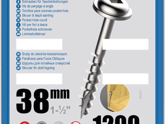 Kreg : Vis galvanisée / 38 mm gros filet, Maxi-Loc, 1200 pièces
