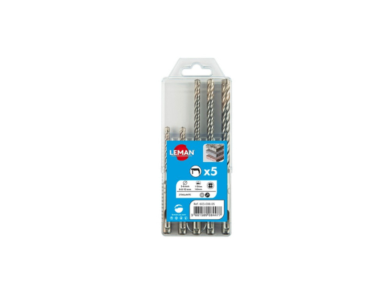 Leman : Coffret 5 forets SDS+ 2 taillants L. 110/160 mm  D.5.6,8,10 mm