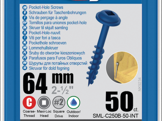 Kreg : Vis  Blue-Kote 64 mm / 2,5", gros filet, Maxi-Loc, 50 pièces