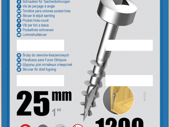 Kreg : Vis galvanisée 25 mm  filetage gros tête cylindrique, 1200 unités