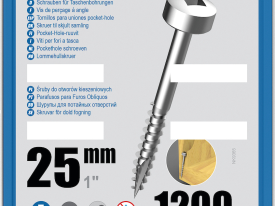 Kreg : Vis galvanisée 25 mm  filetage fin n ° 6, tête cylindrique, 1200 unités