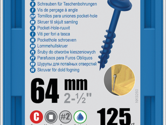 Kreg : Vis  Blue-Kote 64 mm / 2,5", gros filet, Maxi-Loc, 125 pièces