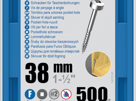 Kreg : Vis galvanisée 38 mm  filetage fin n ° 6, tête cylindrique, 500 unités