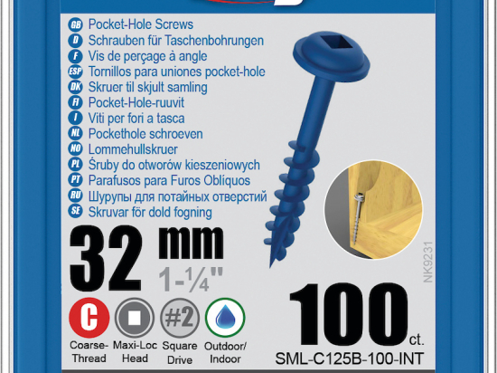 Kreg : Vis  Blue-Kote 32 mm / 1,25", gros filet, Maxi-Loc, 100 pièces