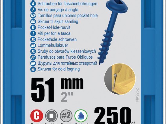 Kreg : Vis  Blue-Kote 51 mm / 2", gros filet, Maxi-Loc, 250 pièces