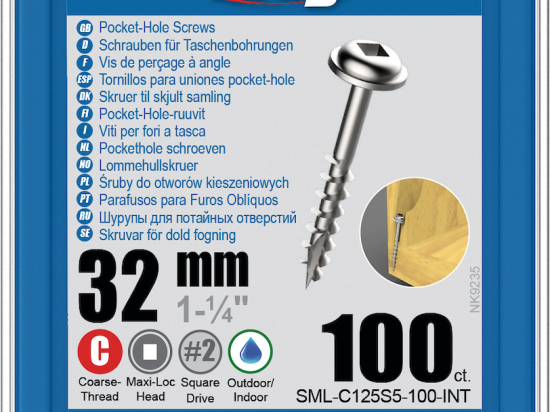 Kreg : Vis acier inoxydable 32 mm / 1,25", gros filet, Maxi-Loc, 100 pièces