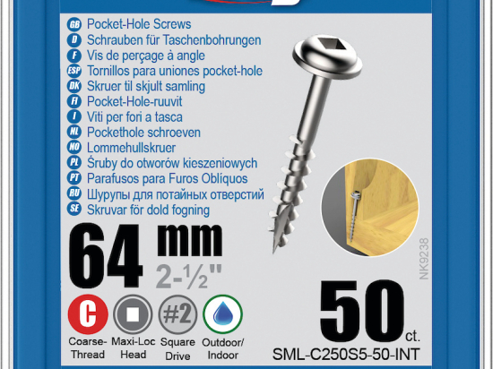Kreg : Vis acier inoxydable 64 mm / 2,5", gros filet, Maxi-Loc, 50 pièces