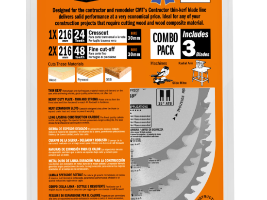 CMT Contractor : 3 x  Lame carbure 216 Z= 24 / 48 / 48 ATB al: 30 mm