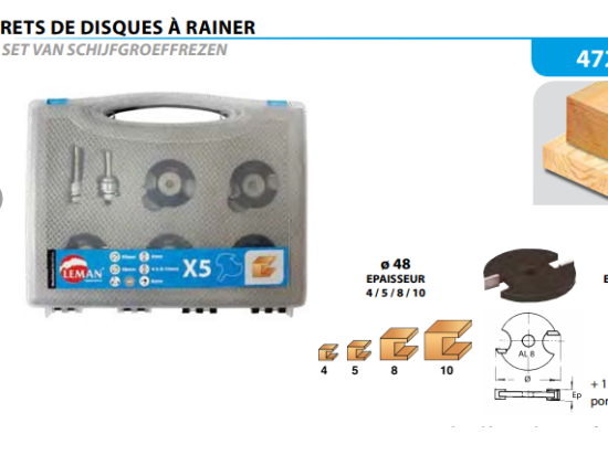 Leman : Coffret 5 disques a rainer carbure + arbre 8 mm