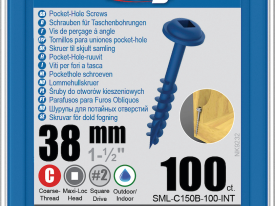 Kreg : Vis  Blue-Kote 38 mm / 1,25", gros filet, Maxi-Loc, 100 pièces