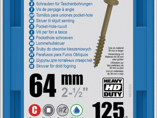 Kreg : Vis  Protec-Kote 64 mm / 2,5", gros filet, Maxi-Loc, 125 pièces