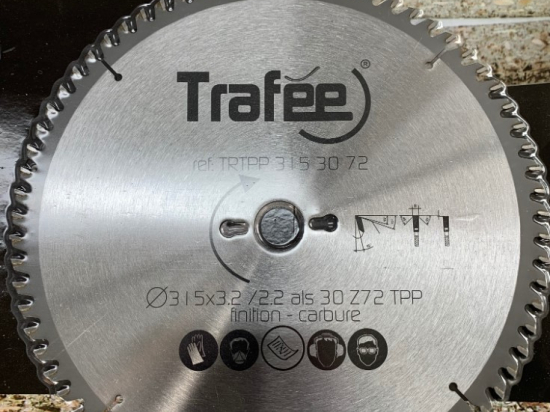 Lame carbure 315 z=72 alesage 30 mm trapezoidale plate positive