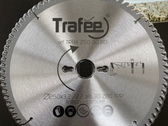 Trafée : Lame carbure 250 mm Z = 80  Trapeze plate positive
