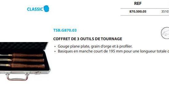 Leman : coffret 3 mini outils de tournage 280 mm
