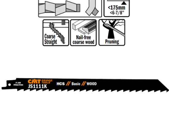 CMT :  lame scie sabre 225mm coupe grossiere bois par 5