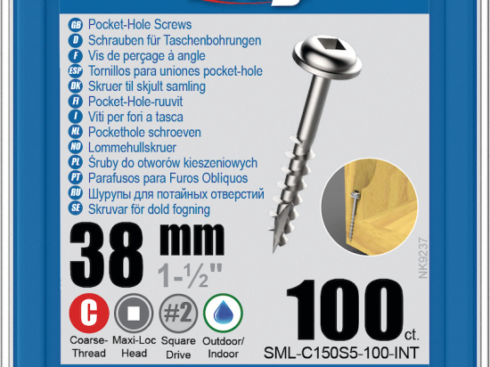 Kreg : Vis acier inoxydable 38 mm / 1,5", gros filet, Maxi-Loc, 100 pièces