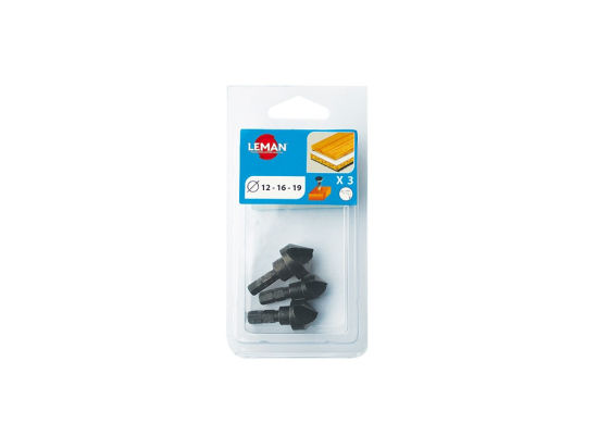 Leman : Lot de 3 fraisoirs D. 12,16,19 mm pour bois