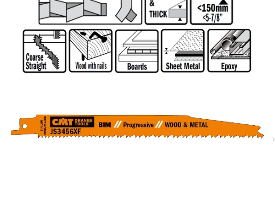 CMT :  lame scie sabre 200 mm coupe bois avec clous par 5