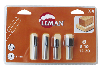 Leman : Box 4 fraises carbure à rainer 8 / 10 / 15 et 20 mm