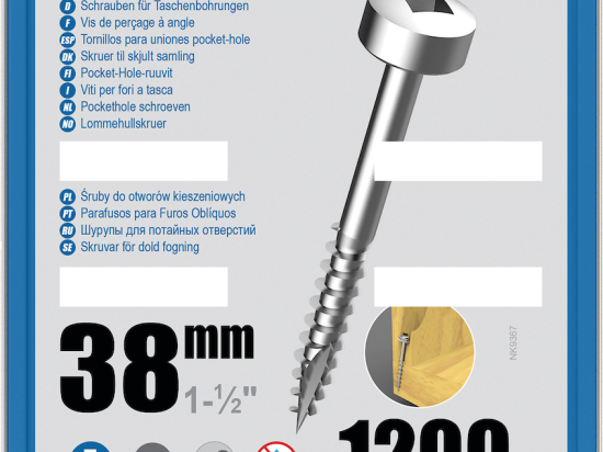 Kreg : Vis galvanisée 38 mm  filetage fin n ° 6, tête cylindrique, 1200 unités