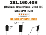 CMT : Lame carbure trapez-plate 160 Z= 40 al: 20 mm