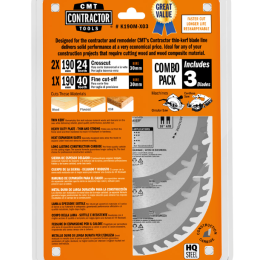 CMT Contractor : 3 x  Lame carbure 190 Z= 24 / 24 / 40 ATB al: 30 mm