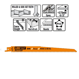 CMT :  lame scie sabre 225 mm coupe bois avec clous par 5
