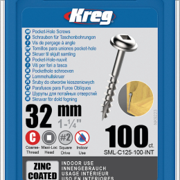 Kreg : Vis galvanisée  32 mm / 1,25 ", gros filet, Maxi-Loc, 100 pièces