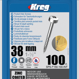 Kreg : Vis galvanisée 38 mm  filetage fin n ° 6, tête cylindrique, 100 unités