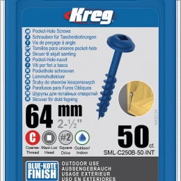 Kreg : Vis  Blue-Kote 64 mm / 2,5", gros filet, Maxi-Loc, 50 pièces
