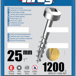 Kreg : Vis galvanisée 25 mm  filetage gros tête cylindrique, 1200 unités