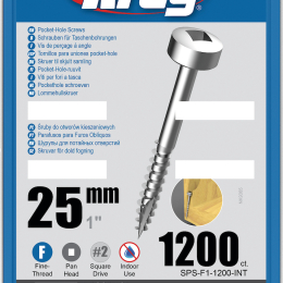Kreg : Vis galvanisée 25 mm  filetage fin n ° 6, tête cylindrique, 1200 unités
