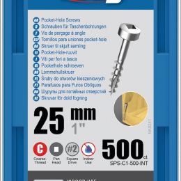 Kreg : Vis galvanisée 25 mm  filetage gros tête cylindrique, 500 unités