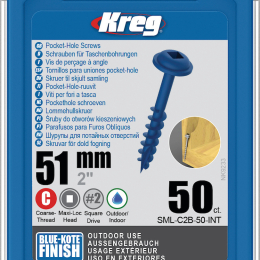 Kreg : Vis  Blue-Kote 51 mm / 2", gros filet, Maxi-Loc, 50 pièces
