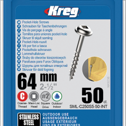 Kreg : Vis acier inoxydable 64 mm / 2,5", gros filet, Maxi-Loc, 50 pièces