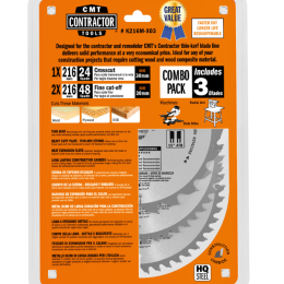 CMT Contractor : 3 x  Lame carbure 216 Z= 24 / 48 / 48 ATB al: 30 mm