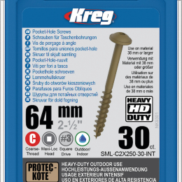 Kreg : Vis  Protec-Kote 64 mm / 2,5", gros filet, Maxi-Loc, 30 pièces